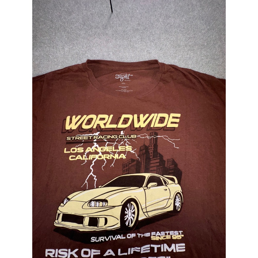 Eighty Eight Brand Mens 3XL Brown Worldwide‎ Street Racing Club Graphic T-Shirt